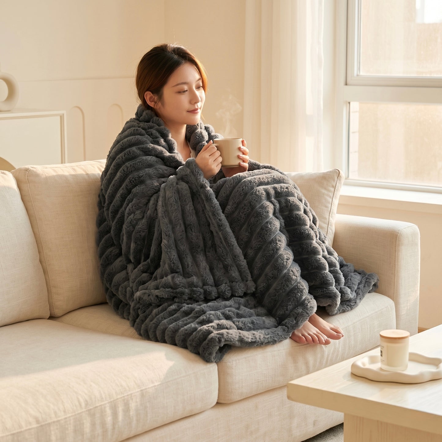 Solara Snuggle Throw — Ultra-Soft Ribbed Comfort Blanket
